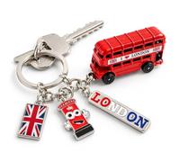 ishdxo London Souvenirs Gifts Keyring Double-Decker Bus Charm for UK Lovers | A Charming Keyring Featuring Red Double-Decker Bus, Union Jack and Postbox, Ideal British Gift and London Keyring.