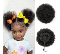 ISHEENY Drawstring Ponytail Extension Human Hair Small Messy Bun Hair Piece For Preschooler Afro Puff Hair Bun 1 Pcs Afro Kinkys Curly Black Bun Hairpieces Updo Hair Extensions