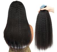 ISHEENY Tape-In Real Hair Extensions, Kinky Curly, 55 cm, Natural Black, Invisible Extensions, Tape Extensions, Skin Weft Hair Extensions, 50 g, 20 Pieces