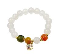 ISHEEP Moon Rabbit Tag Jade Bracelet Set | Reiki Healing Gemstone Beads | Stretch Bracelets for Women and Men JADE03