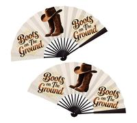 ishenkea 2 Pcs Boots On The Ground Hand Fan，13''Fans for Line Dancing，Clack Fan for Dance, Party, Decoration, Festival (A)