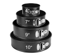 isheTao Cake Tins Set 4 Pcs(4"/7"/9"/10”), Non-Stick Springform Baking Trays, Leak-Proof Cheesecake Pan with Removable Bottom