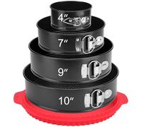 isheTao Springform Pan Set of 4, 4/7/9/10inch Cake Pans with Leakproof Silicone Protector, Non-Stick Leak-Proof with Removable Bottom, Cheesecake Pan for Baking, Black