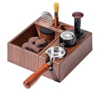 ISHEWEDU Espresso Tamping Station,7 in 1 Tamper Station Fit for Storage 51/53/58mm Espresso Knock Box,Distributor, Portafilter Holder& Espresso Accessories(Brown)