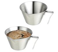 ISHEWUDU 2 Pcs Stainless Steel Espresso Cups with Handle, Double Spout Espresso Measuring Cup with Dual Scale & V-Shaped Mouth, 3.4oz/100ml Metal Shot Glasses (Silver)