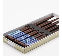Ishida Chopsticks Boxed Set, Cream Box, Dark Wood, Mixed Blue/White Designs 230mm (Made in Japan)