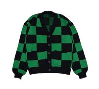 iSHOWcos Anime Cosplay Green Plaid Cardigan Sweater Knit Jacket Top, Green, L/XL