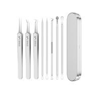 ISHR Precision Tweezers, Set of 8, Stopper Square Pin Set, Universal Type, Tip Width 0.004"(0.1mm), Blackhead Removal, Acne Removal, Pin Set