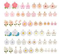 iShyan 60PCS 30 Pairs Cherry Blossom Flower Charms For Jewelry Making,Assorted Charms For DIY Necklace,Bracelet,Earring Jewelry Making And Crafting(White+Pink)