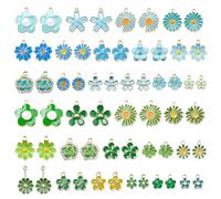 iShyan 60PCS 30 Pairs Cherry Blossom Flower Charms For Jewelry Making,Assorted Charms For DIY Necklace,Bracelet,Earring Jewelry Making And Crafting(Green+Blue)