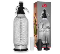 iSi 1060 stainless Sodamaker Classic, 1.0 L, sparkling water bubbler with PEN bottle with stainless steel net, carbonic acid for water, soda maker, bar accessories in vintage look 106001 Silver