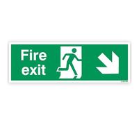 iSigns Exit Signs (Fire Exit Down and Right Arrow) Self Adhesive Vinyl Fire Exit Sign, 300x100mm, British HSE Standards Approved Fire Exit Signs