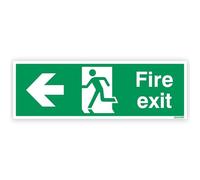 iSigns Exit Signs (Fire Exit Left Arrow) Self Adhesive Vinyl Fire Exit Sign, 300x100mm, British HSE Standards Approved Fire Exit Signs