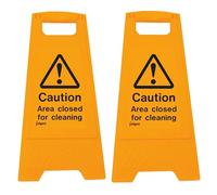 iSigns Floor Signs (Caution Area Closed for Cleaning) Free-Standing Danger Sign for Factories, Warehouses and More, A-Frame Site Safety Sign, 300x575mm Caution Sign (Pack of 2)