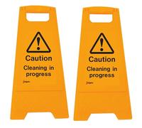 iSigns Floor Signs (Caution Cleaning in Progress) Free-Standing Danger Sign for Factories, Warehouses and More, A-Frame Site Safety Sign, 300x575mm Caution Sign (Pack of 2)
