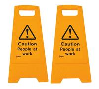iSigns Floor Signs (Caution People at Work) Free-Standing Danger Sign for Factories, Warehouses and More, A-Frame Site Safety Sign, 300x575mm Caution Sign (Pack of 2)