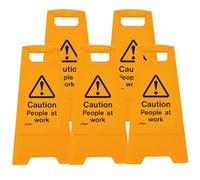 iSigns Floor Signs (Caution People at Work) Free-Standing Danger Sign for Factories, Warehouses and More, A-Frame Site Safety Sign, 300x575mm Caution Sign (Pack of 5)