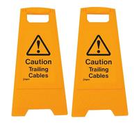 iSigns Floor Signs (Caution Trailing Cables) A-Frame Site Free-Standing Cable Warning, Danger, Safety Sign for Factories, Warehouses and More, 300x575mm Caution Floor Sign (Pack of 2)