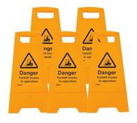 iSigns Floor Signs (Danger Forklift Trucks in Operation) Free-Standing Danger Sign for Factories, Warehouses and More, A-Frame Site Safety Sign, 300x575mm Caution Sign (Pack of 5)