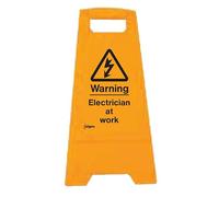 iSigns Floor Signs (Warning Electrician at Work) Free-Standing Danger Sign for Factories, Warehouses and More, A-Frame Site Safety Sign, 300x575mm Caution Sign