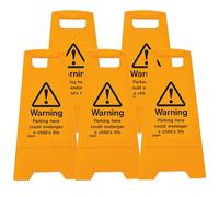 iSigns Floor Signs (Warning Parking Here Could Endanger a Child's Life) Free-Standing Danger Sign for Factories, Warehouses and More, A-Frame Site Safety Sign, 300x575mm Caution Sign (Pack of 5)