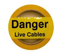iSigns Hazard Warning Tape (Danger Live Cables) - 1 Self-Adhesive Roll (48mm x 33m, Yellow & Black) - Danger Tape for Live Cables, Laminated & Waterproof - UK Safety Sign Manufacturer Since 1994