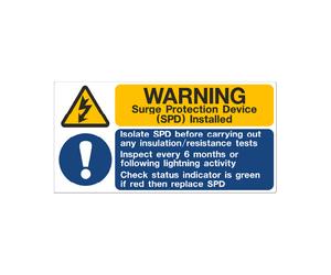 iSigns IS10710SA Industrial Signs Warning Surge Protection Device Label 100mm x 50mm Self Adhesive Vinyl (Pack of 10)
