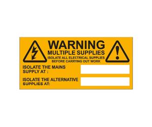 iSigns IS9410SA Industrial Signs Warning Multiple Supply Label 130mm x 60mm Self Adhesive Vinyl (Pack of 10)