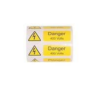 iSigns Warning Signs Danger 400 Volts Roll of 250 Self Adhesive Vinyl Labels, 7.5 cm x 2.5 cm