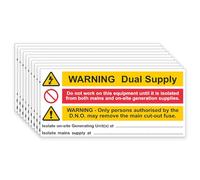 iSigns Warning Signs (Dual Supply Notice), Pack of 10 Dual Supply Warning Labels, 130x60mm, Self-Adhesive Write-On Dual Supply Label, British HSE Standards Approved