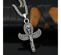 Isis Goddess Ankh Cross Eye of Horus Pendant Necklace Egyptian Jewelry Chain 24"-Silver