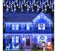 Isisyu Christmas Icicle Lights Outdoor, 20M/65Ft 480 LED Blue White Icicle Lights Plug in Waterproof with 8 Modes, 6 Hours Timer, Memory Function for Eaves Roof Fence Yard Window Xmas