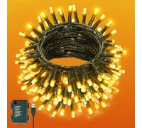 Isisyu Fairy Lights 12M 120LED Fairy String Lights USB or Battery Operated with Timer, 8 Modes, Waterproof Green Wire Warm White Christmas Lights for Indoor Outdoor Bedroom Wedding Birthday Wreath