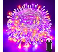 Isisyu Halloween Decorations Lights Outdoor, 30M 300 LED Orange and Purple Halloween Fairy Lights Plug in Waterproof, 8 Modes Timer Clear Cable Scary Spooky String Light for Party Garden Decor