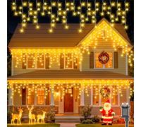 Isisyu Icicle Lights Outdoor, 20M/65Ft 640 LED Warm White Icicle Lights Plug in, Waterproof Icicle Outdoor Christmas Lights with 8 Modes, Timer, Memory Function for Xmas Eaves Garden Roof Window