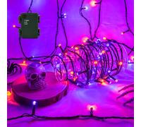 Isisyu Orange Purple Halloween Lights Outdoor, 3M 30 LED Battery Operated Halloween Fairy Lights with 6-Hour Timer, Green Wire IP65 Waterproof Hallowe'en Decorations Lighting for Indoor Outdoor