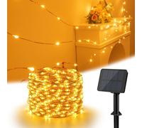 Isisyu Solar String Lights Outdoor, 12M/40FT 120 LED Garden Lights Solar Powered Waterproof, 8 Modes Copper Wire Decorative Outdoor Light for Tree Patio Yard Terrace Party Christmas Warm White