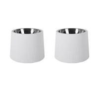ISKDJBJG 2X Elevated Dog Bowl, Raised Dog Feeder with Removable Stainless Steel Food and Water Bowl, Non-Skid Dog Dish White