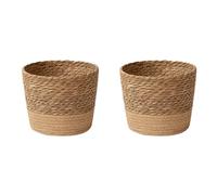 ISKDJBJG 2X Straw Weaving Flower Plant Pot Wicker Basket Rattan Flowerpot Storage Basket Handmade Woven Planter Basket L