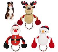 ISKIHO Christmas Dog Toys Dog Squeaky Toy,Santa,Reindeer and Snowman Dog Chew Toys,Stuffed Animals Puppy Toys,Interactive Durable Dog Chew Toys (3 PCS)