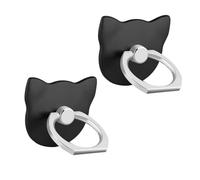 ISKIP 2Pcs Mobile Phone Ring Grips, Cell Phone Ring Stands, 2 Pack Finger Ring Holds for iPhone, Samsung, Huawei and All Smartphones (Cat-Black)