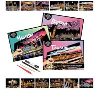 Iskueal Scratch Art for Adults(12 Sheets A4),Family Creative DIY Painting Papers for Travel Lovers,Craft Lovers|Creative Scratch Art Adult (Britain/Thailand/Malaysia)
