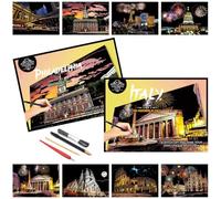 Iskueal Scratch Painting for Adults,Scratch Art Scratchboard,Family Creative DIY Painting Papers,8 Sheets with 4 Tools (Philadelphia/Italy)