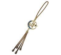 Islam Mirror Hanging Car Decor Ornament with Hanging Chain AMN-343 Vehicle Decoration Allah Arabic Names Moon Star Metal Pendant Design Eid Ramadan Muslim Gift (Gold/Sky Blue)