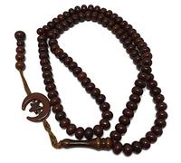 Islam Prayer Tasbih 99 Beads AMN-303 Muslim 8 mm. Rosary Bead Moon Star Decorated Tassels Haj Eid Ramadan Gift (Brown)