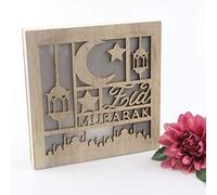 Islam Wooden Lantern Ramadan Decorations, Eid Mubarak Decor Muslim Moon Candle Light Ornaments, Natural Wood Lantern Decorative lamp for Indoor Outdoor Parties