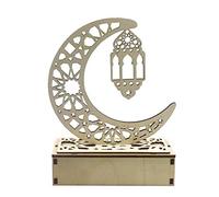 Islam Wooden Lantern Ramadan Decorations, Eid Mubarak Decor Muslim Moon Candle Light Ornaments, Natural Wood Lantern Decorative lamp for Indoor Outdoor