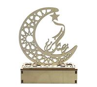 Islam Wooden Lantern Ramadan Decorations, Eid Mubarak Decor Muslim Moon with Person Candle Light Ornaments, Natural Wood Lantern Decorative lamp for Indoor