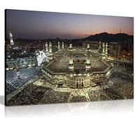 Islamic Art Mecca At Night Canvas Wall Art Picture Print (24x16)