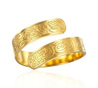Islamic Ayatul Kursi Rings/Bracelet for Women Men Muslim Allah Quran adjustable Ring Ayatul Kursi Arabic Calligraphy Lotus Flower Rings Islam Eid Ramadan Jewelry Gifts (Gold)